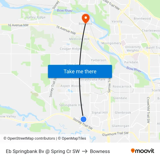 Eb Springbank Bv @ Spring Cr SW to Bowness map