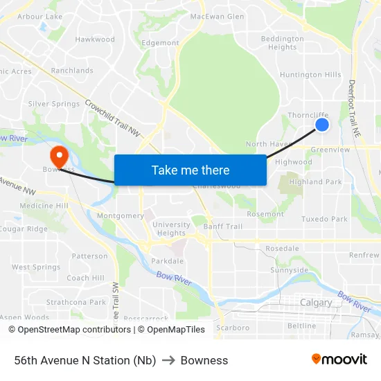 56th Avenue N Station (Nb) to Bowness map