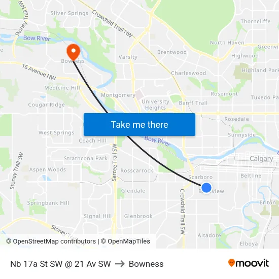 Nb 17a St SW @ 21 Av SW to Bowness map