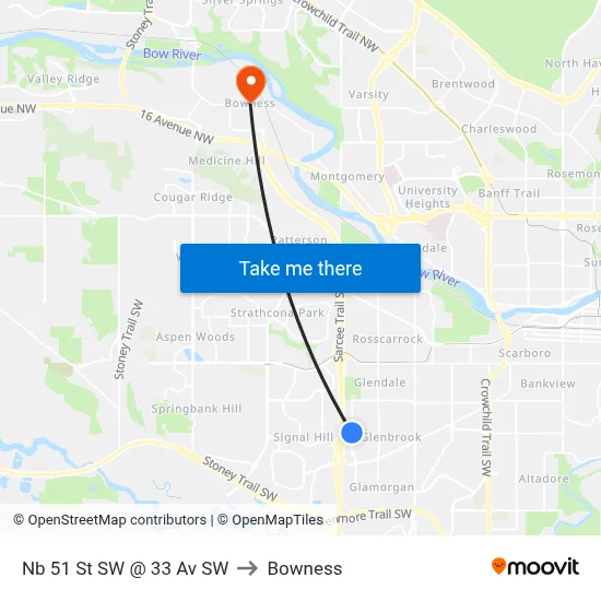 Nb 51 St SW @ 33 Av SW to Bowness map