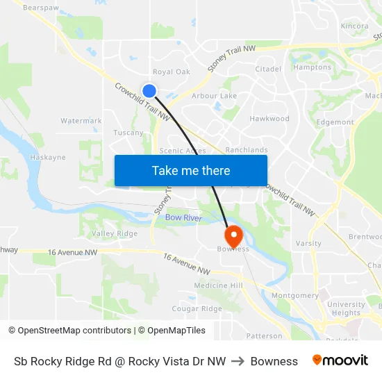 Sb Rocky Ridge Rd @ Rocky Vista Dr NW to Bowness map
