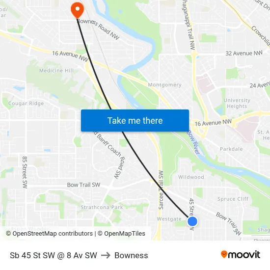 Sb 45 St SW @ 8 Av SW to Bowness map