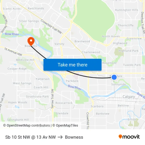 Sb 10 St NW @ 13 Av NW to Bowness map