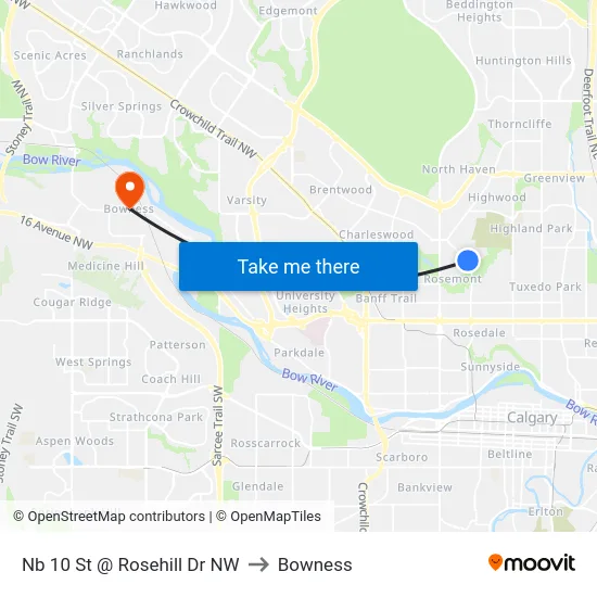 Nb 10 St @ Rosehill Dr NW to Bowness map