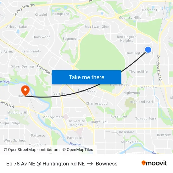 Eb 78 Av NE @ Huntington Rd NE to Bowness map