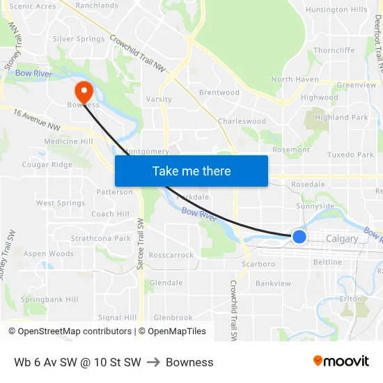 Wb 6 Av SW @ 10 St SW to Bowness map