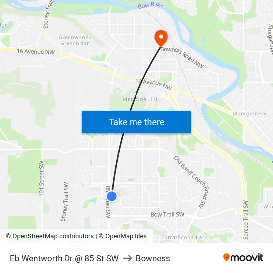 Eb Wentworth Dr @ 85 St SW to Bowness map