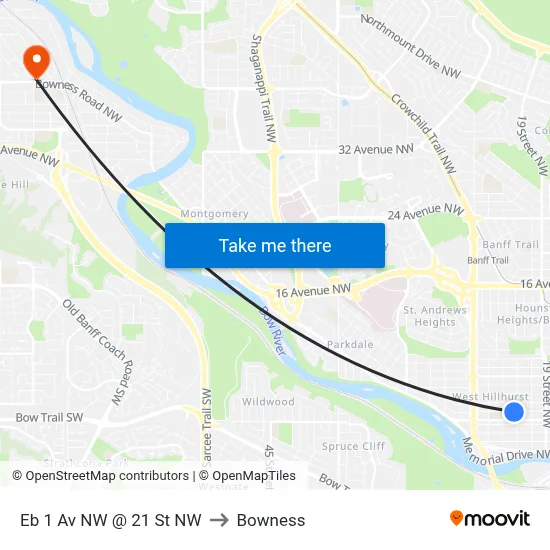 Eb 1 Av NW @ 21 St NW to Bowness map