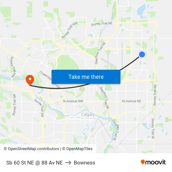 Sb 60 St NE @ 88 Av NE to Bowness map