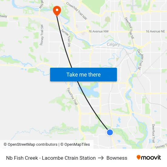 Nb Fish Creek - Lacombe Ctrain Station to Bowness map