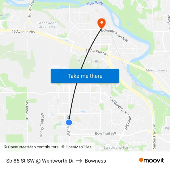 Sb 85 St SW @ Wentworth Dr to Bowness map