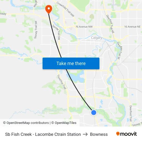 Sb Fish Creek - Lacombe Ctrain Station to Bowness map