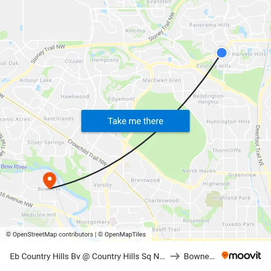 Eb Country Hills Bv @ Country Hills Sq NW to Bowness map