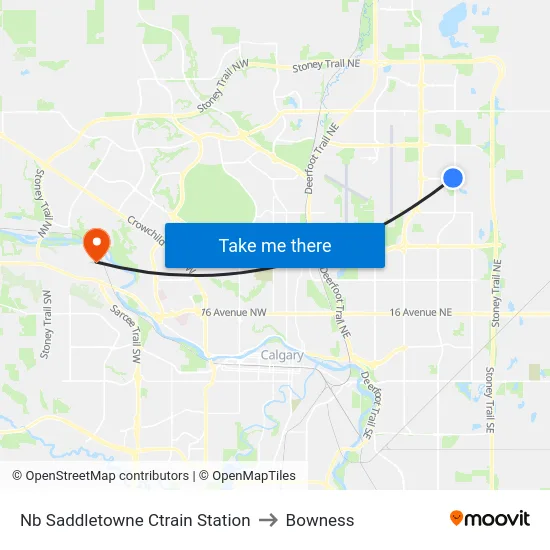 Nb Saddletowne Ctrain Station to Bowness map