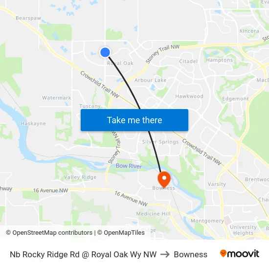 Nb Rocky Ridge Rd @ Royal Oak Wy NW to Bowness map