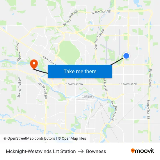 Mcknight-Westwinds Lrt Station to Bowness map