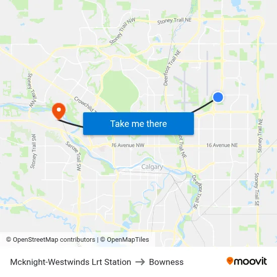Mcknight-Westwinds Lrt Station to Bowness map