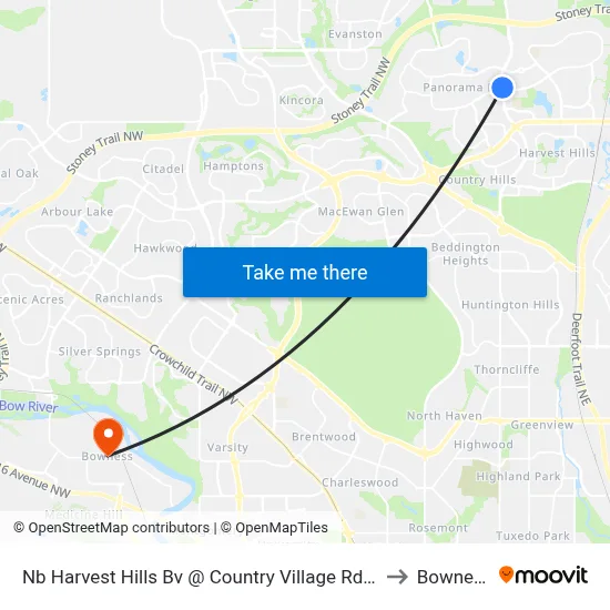Nb Harvest Hills Bv @ Country Village Rd NE to Bowness map