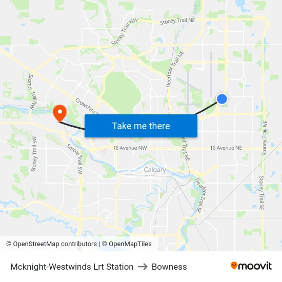 Mcknight-Westwinds Lrt Station to Bowness map