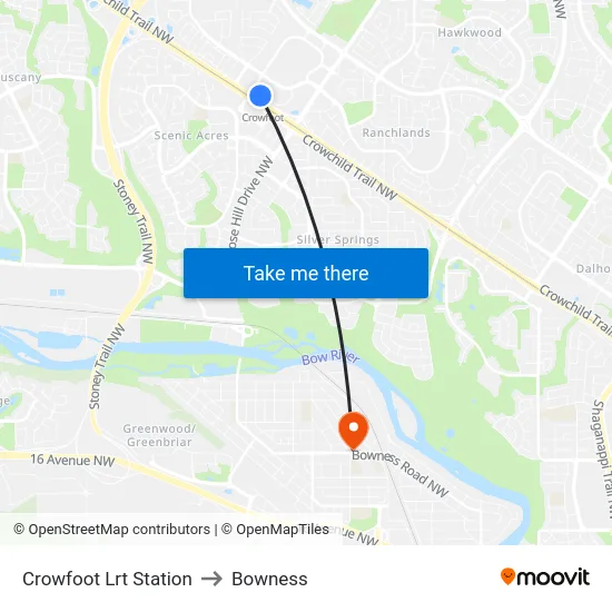 Crowfoot Lrt Station to Bowness map