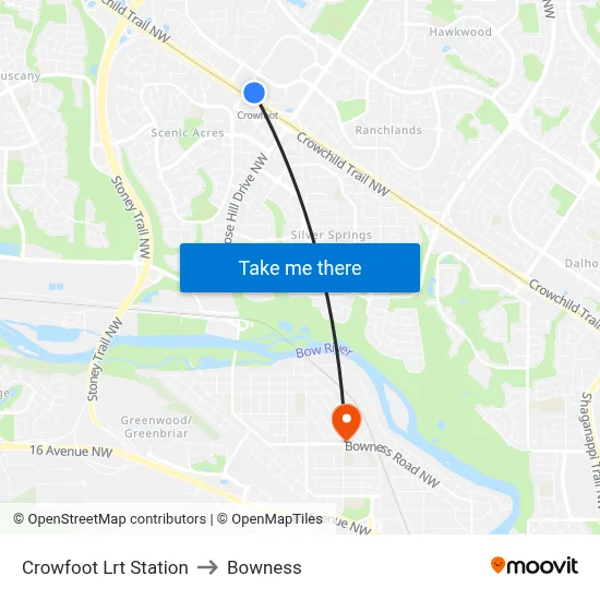 Crowfoot Lrt Station to Bowness map