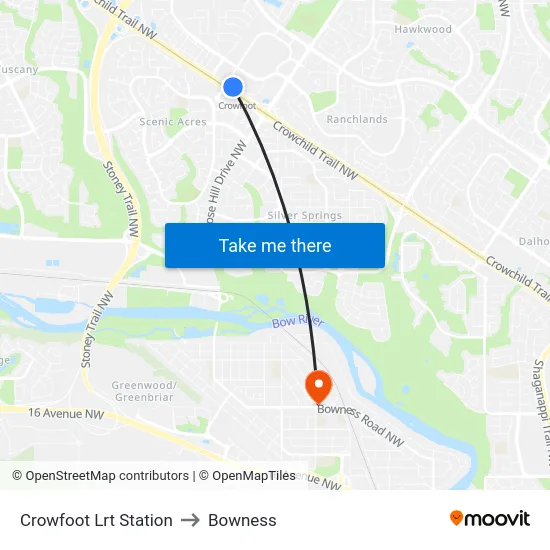Crowfoot Lrt Station to Bowness map