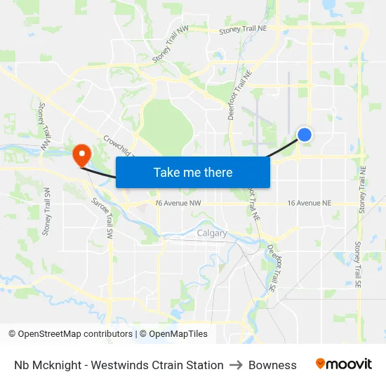 Nb Mcknight - Westwinds Ctrain Station to Bowness map