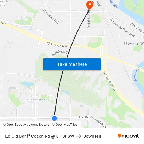 Eb Old Banff Coach Rd @ 81 St SW to Bowness map