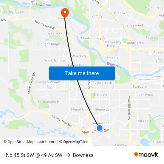 Nb 45 St SW @ 49 Av SW to Bowness map