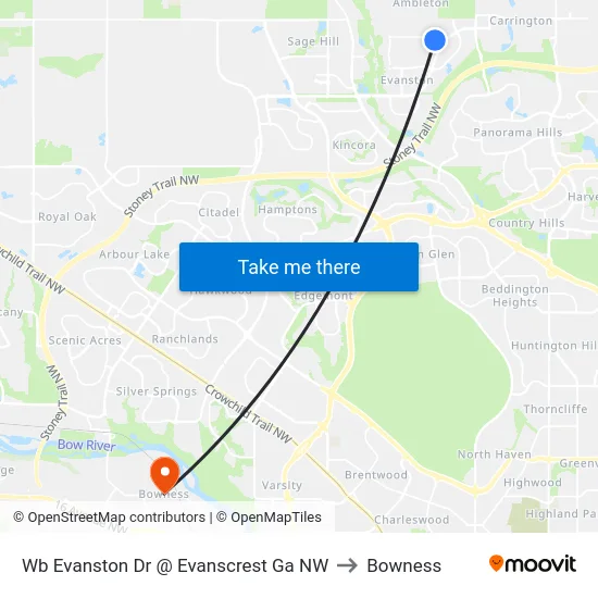 Wb Evanston Dr @ Evanscrest Ga NW to Bowness map