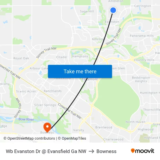 Wb Evanston Dr @ Evansfield Ga NW to Bowness map