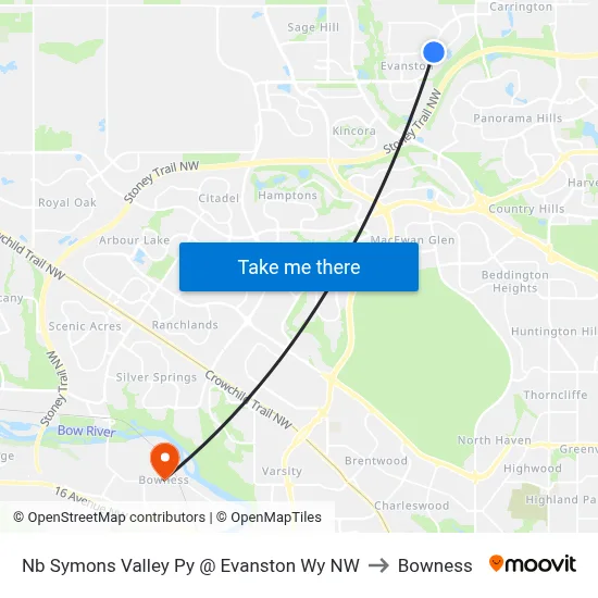 Nb Symons Valley Py @ Evanston Wy NW to Bowness map