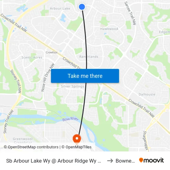 Sb Arbour Lake Wy @ Arbour Ridge Wy NW to Bowness map
