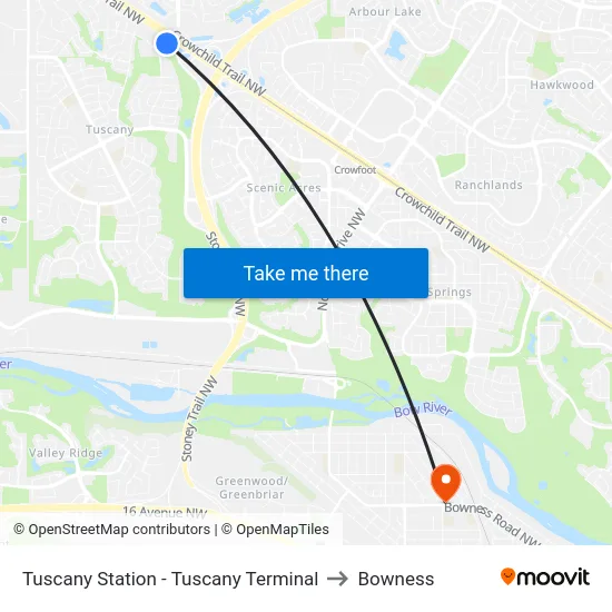 Tuscany Station - Tuscany Terminal to Bowness map