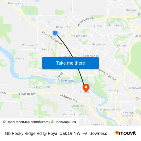 Nb Rocky Ridge Rd @ Royal Oak Dr NW to Bowness map
