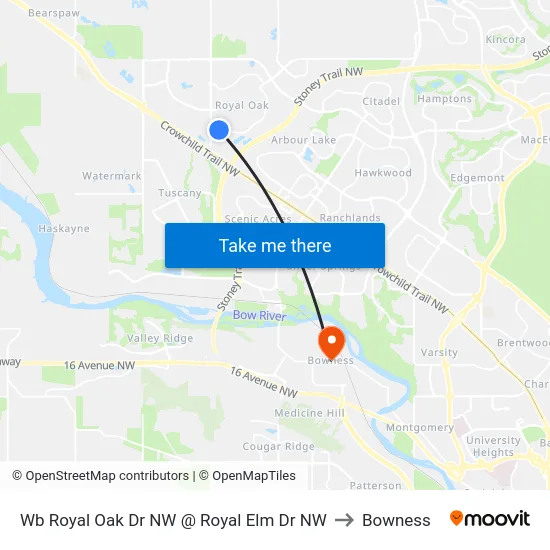 Wb Royal Oak Dr NW @ Royal Elm Dr NW to Bowness map
