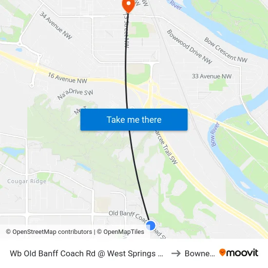 Wb Old Banff Coach Rd @ West Springs Ga SW to Bowness map