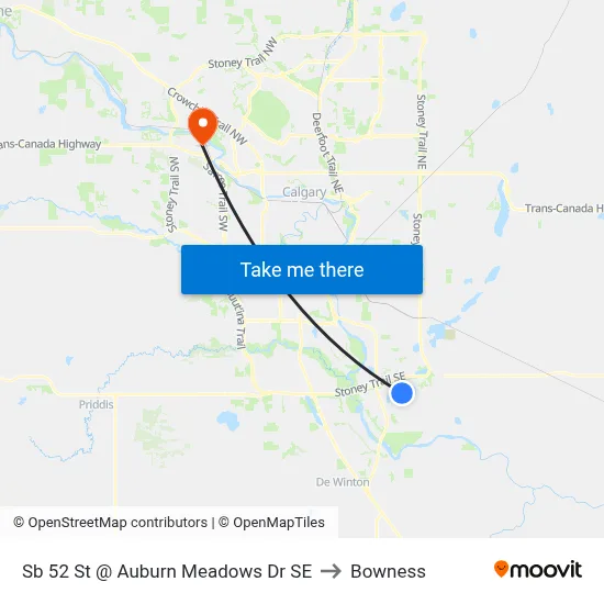 Sb 52 St @ Auburn Meadows Dr SE to Bowness map
