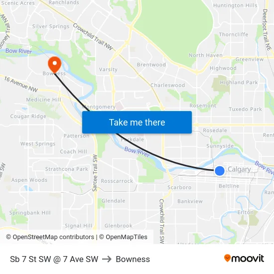 Sb 7 St SW @ 7 Ave SW to Bowness map