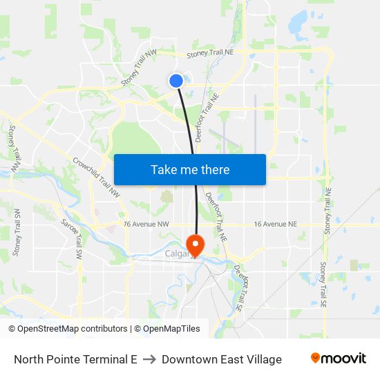 North Pointe Terminal E to Downtown East Village map