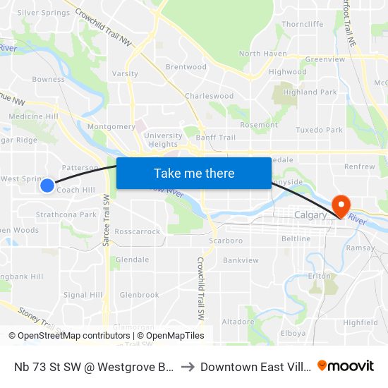 Nb 73 St SW @ Westgrove Ba SW to Downtown East Village map