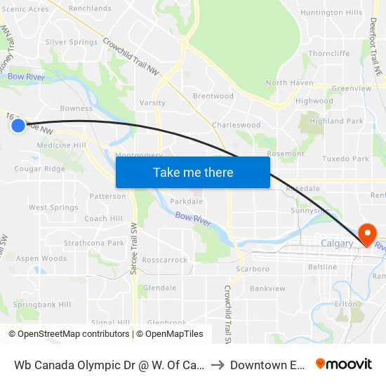 Wb Canada Olympic Dr @ W. Of Canada Olympic Rd SW to Downtown East Village map