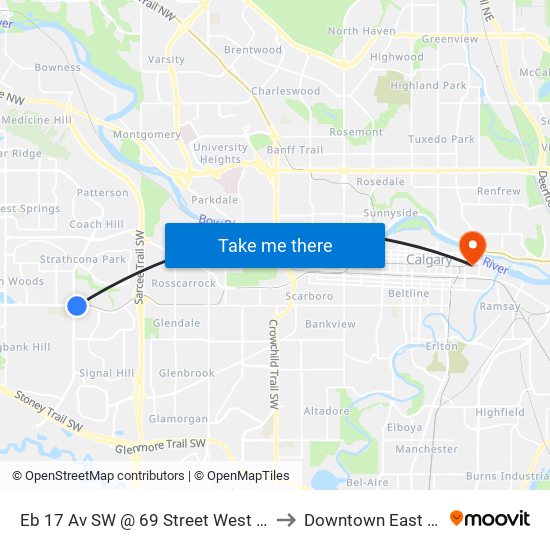 Eb 17 Av SW @ 69 Street West Lrt Station to Downtown East Village map