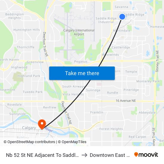 Nb 52 St NE Adjacent To Saddlecreek Cr to Downtown East Village map