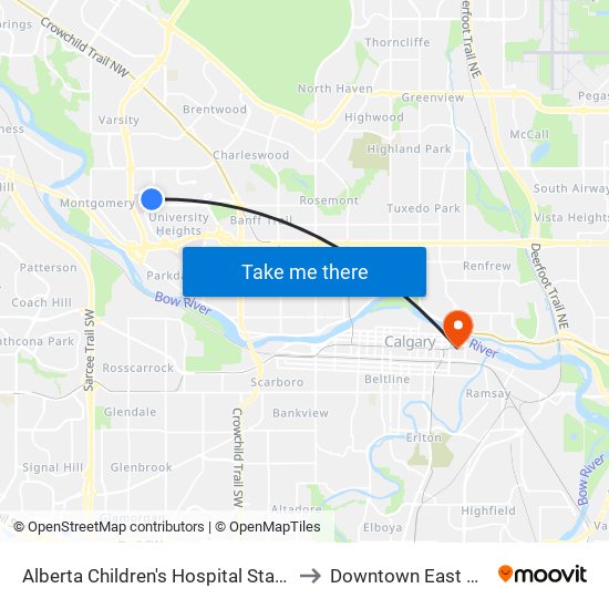 Alberta Children's Hospital Station (Nb) to Downtown East Village map