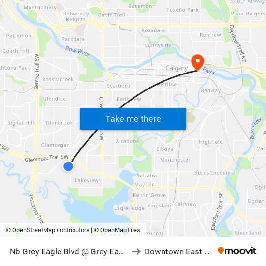 Nb Grey Eagle Blvd @ Grey Eagle Dr SW to Downtown East Village map