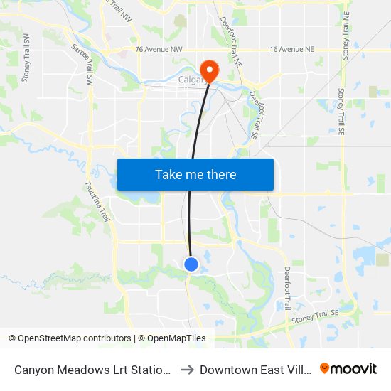 Canyon Meadows Lrt Station Nb to Downtown East Village map