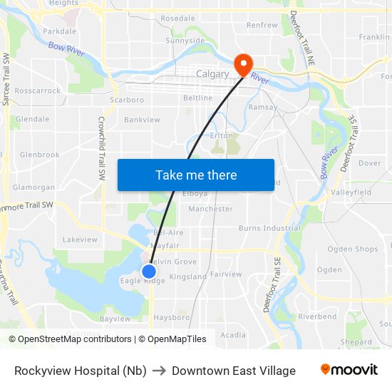 Rockyview Hospital (Nb) to Downtown East Village map