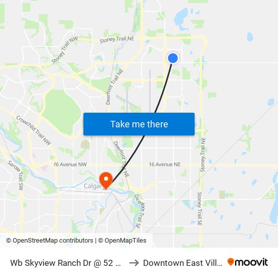 Wb Skyview Ranch Dr @ 52 St NE to Downtown East Village map