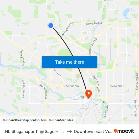 Nb Shaganappi Tr @ Sage Hill Bv NW to Downtown East Village map